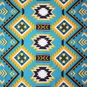 Wyoming Traders Wild Rag Southwest Print Teal / Gold 100% Silk Scarf - 34.5"